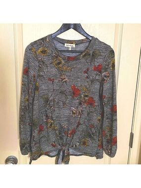 Faith and Joy Red and Gray Tie Front Long Sleeve Blouse